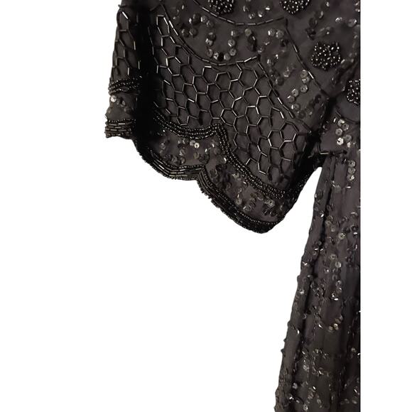Brilliante Beaded Silk Cocktail Dress Black Tunic Overlay No Stretch Elegant 1X‎ - Picture 5 of 7